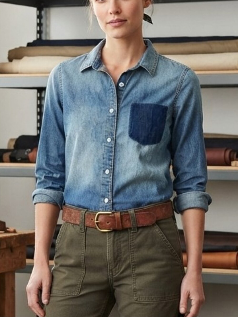 Denim Forum Denim Button Down Shirt XS Long Sleeve Chambray Aritzia